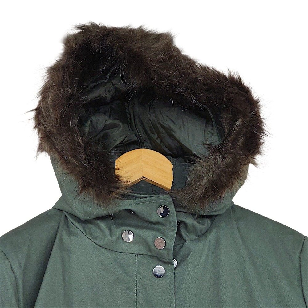 Seraphine Parka 2 Canvas Green Faux Fur Hood Down Fill Maternity Utility Jacket - Picture 8 of 12